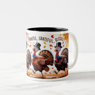 Thankful Blessed Grateful Happy Thanksgiving Two-Tone Coffee Mug