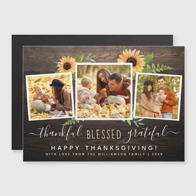 Thankful Blessed Grateful | Thanksgiving Photos Magnetic Invitation (Front/Back)