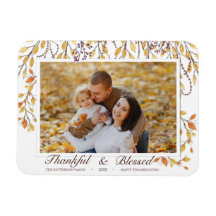 Thankful & Blessed Happy Thanksgiving Fall Foliage Magnet