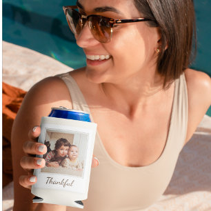 Thankful & Blessed Polaroid Photo   Custom Gift Can Cooler