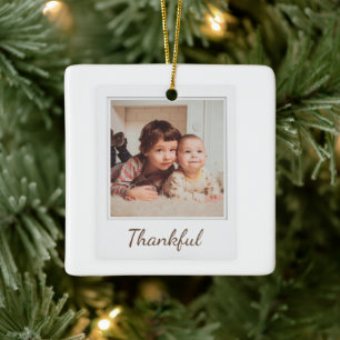 Thankful & Blessed Polaroid Photo   Custom Gift Ceramic Ornament