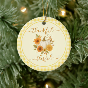 Thankful & Blessed Pumpkin Fall Thanksgiving Ceramic Tree Decoration