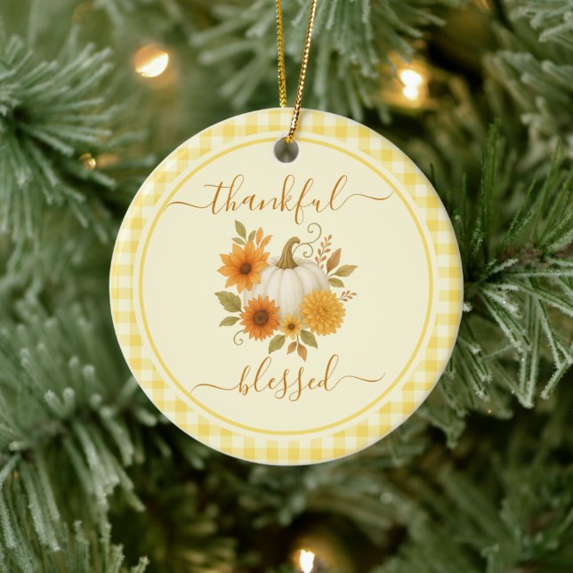 Thankful & Blessed Pumpkin | Fall Thanksgiving  Ceramic Tree Decoration (Tree)