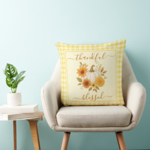 Thankful & Blessed Pumpkin   Fall Thanksgiving  Cushion