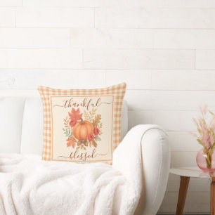 Thankful & Blessed Pumpkin   Fall Thanksgiving  Cushion