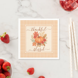 Thankful & Blessed Pumpkin   Fall Thanksgiving  Napkin