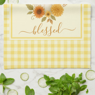 Thankful & Blessed Pumpkin Fall Thanksgiving Tea Towel