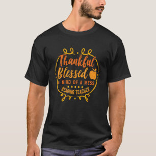 Thankful Blessed Reading Teacher Thanksgiving Fall T-Shirt