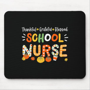 Thankful Blessed School Nurse Thanksgiving Rn Wome Mouse Mat