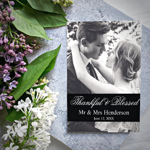 Thankful & Blessed Script Photo Wedding Thank You Postcard