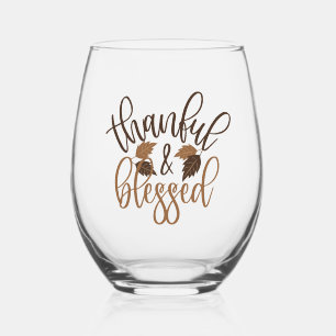 Thankful & Blessed Stemless Wine Glass