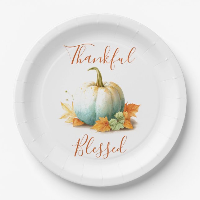 Thankful & Blessed Thanksgiving Paper Plates (Front)