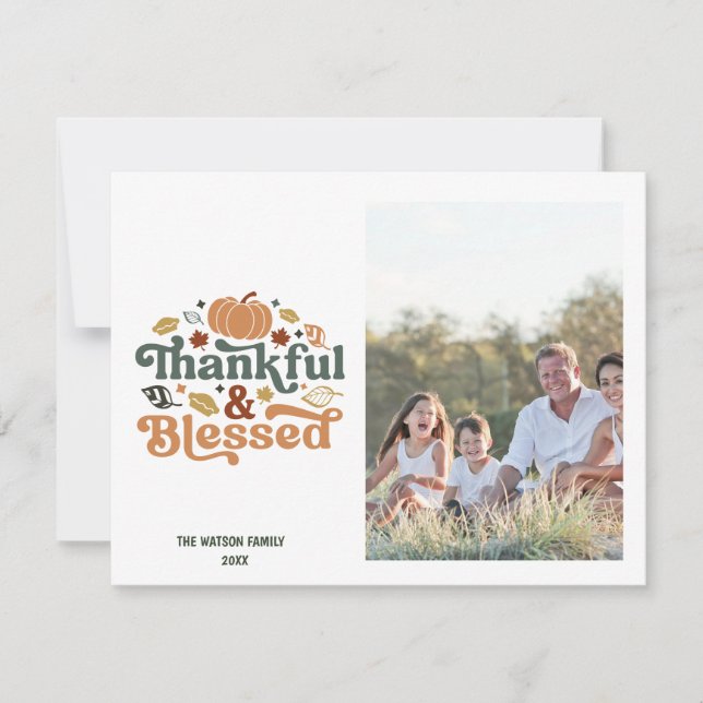 Thankful & Blessed Thanksgiving Photo Card (Front)