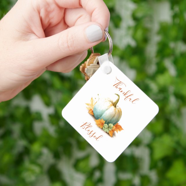 Thankful & Blessed Thanksgiving Pumpkin Keychain (Hand)