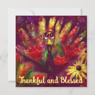 Thankful Blessed Turkey Personalized Thanksgiving Card