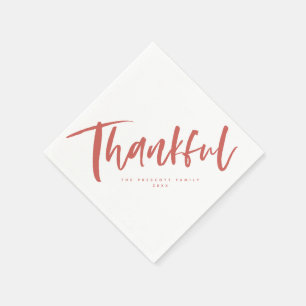Thankful brush script orange Thanksgiving Napkin