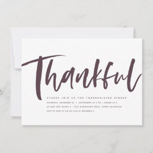 Thankful brush script plum Thanksgiving invitation