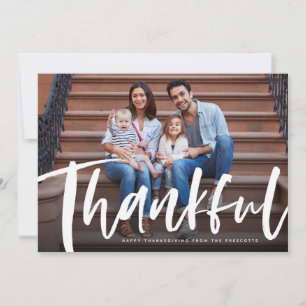 Thankful brush script Thanksgiving photo card