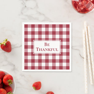 Thankful Burgundy White Gingham Check Thanksgiving Napkin