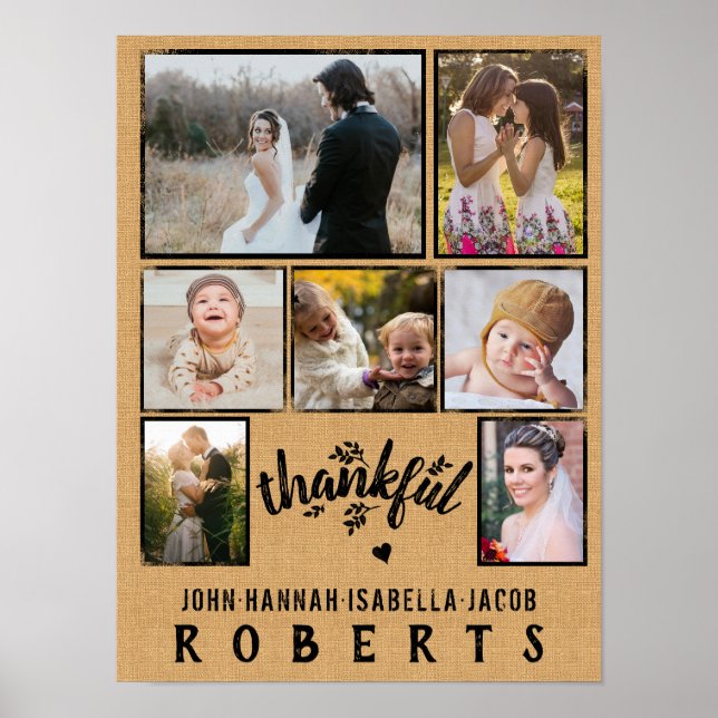 Thankful Burlap Farmhouse 7 Family Photo Collage Poster (Front)