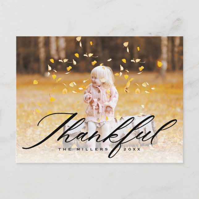 Thankful Calligraphy | Full Photo Thanksgiving Holiday Postcard (Front)