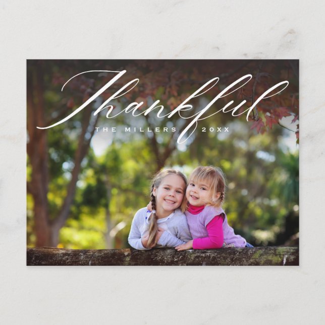 Thankful Calligraphy | Full Photo Thanksgiving Holiday Postcard (Front)