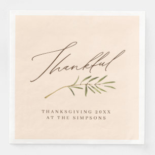 Thankful Calligraphy & Leaves Family Thanksgiving Napkin