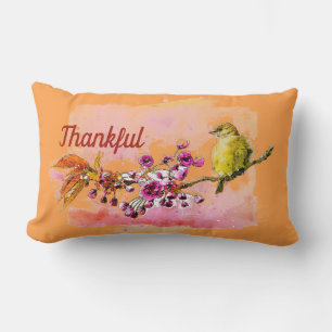 Thankful Cherry Blossoms and Finch Lumbar Pillow