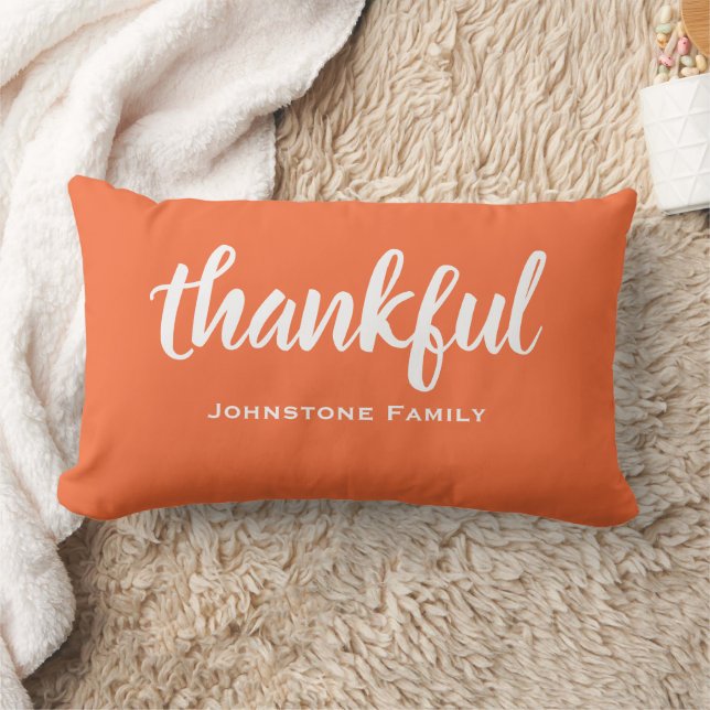 Thankful Chic Script Family Rustic Thanksgiving    Lumbar Cushion (Blanket)