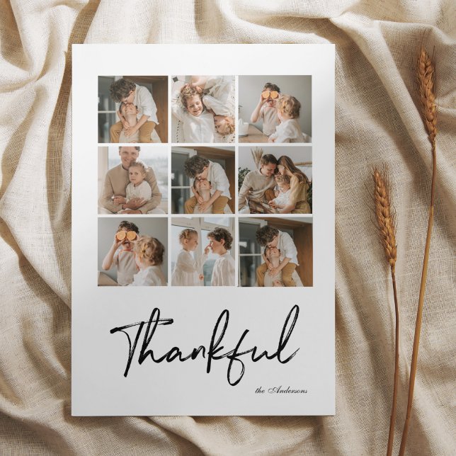 Thankful Collage Family Photo Card | Elegant White (Creator Uploaded)