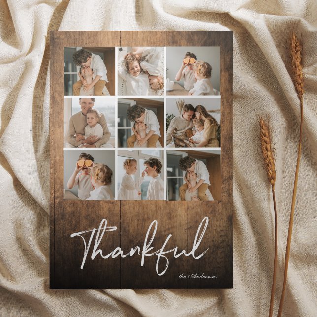 Thankful Collage Family Photo Card | Rustic (Creator Uploaded)