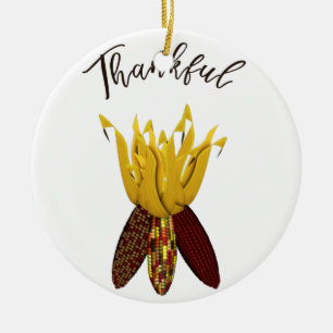 Thankful - Colorful Autumn Indian Corn Ceramic Tree Decoration
