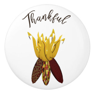 Thankful - Colourful Autumn Indian Corn Ceramic Knob