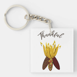 Thankful - Colourful Autumn Indian Corn Key Ring