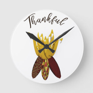 Thankful - Colourful Autumn Indian Corn Round Clock
