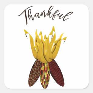 Thankful - Colourful Autumn Indian Corn Square Sticker