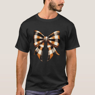 Thankful Coquette Orange Plaid Bow Thanksgiving Fa T-Shirt