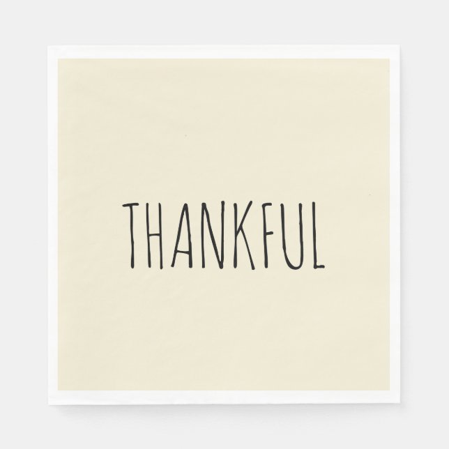 THANKFUL Cream & Black Thanksgiving Dinner Napkin (Front)