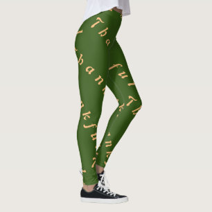 Thankful curved repeat letters Thanksgiving Leggings