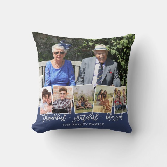 Thankful Custom Colour Personalised 6 Photo Collag Cushion (Front)