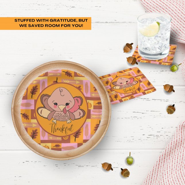 Thankful Cute Turkey Thanksgiving Party Plates (Thankful for adorable Thanksgiving party supplies like these!)