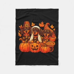 Thankful Dachshund Sausage Dog Thanksgiving Pumpki Fleece Blanket
