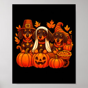 Thankful Dachshund Sausage Dog Thanksgiving Pumpki Poster