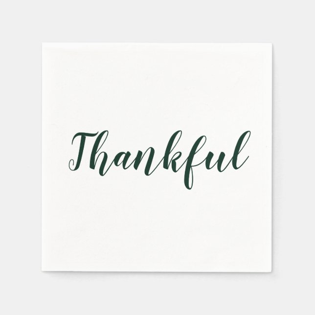 Thankful dark green white script cute thanksgiving napkin (Front)