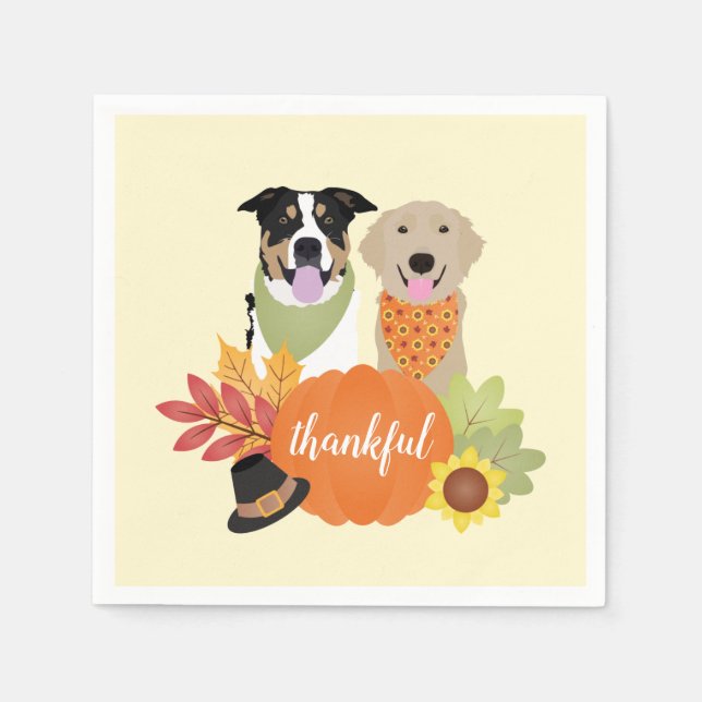 Thankful Dogs Thanksgiving Harvest Pumpkins Napkin (Front)