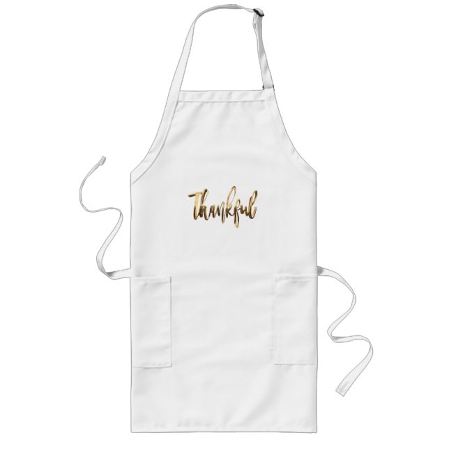 Thankful Elegant Faux Gold Script Thanksgiving Long Apron (Front)