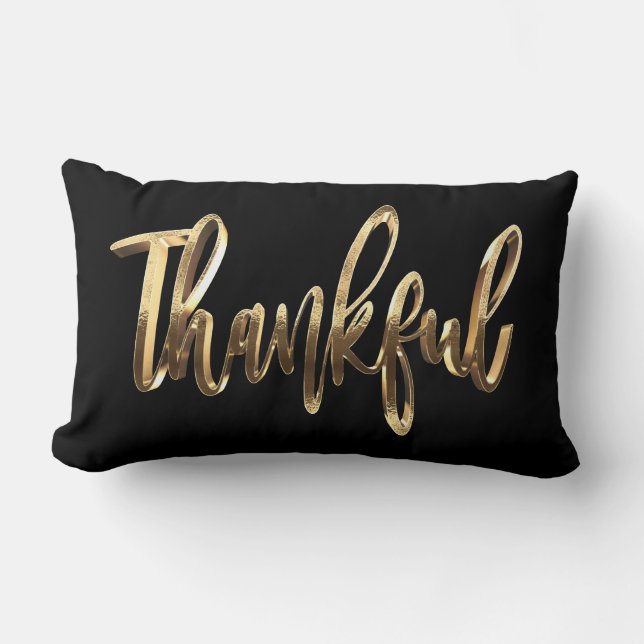 Thankful Elegant Gold Script Modern Thanksgiving Lumbar Cushion (Front)