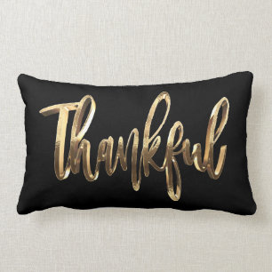 Thankful Elegant Gold Script Modern Thanksgiving Lumbar Cushion