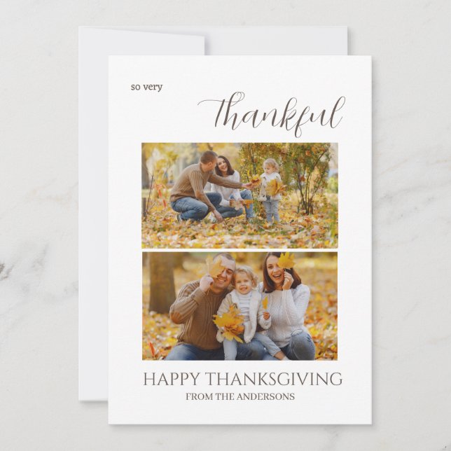 Thankful Elegant Happy thanksgiving family 2 photo Holiday Card (Front)
