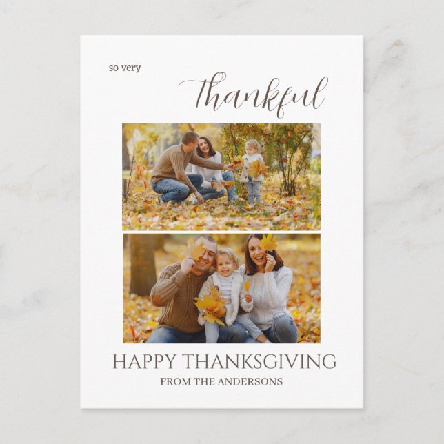 Thankful Elegant Happy thanksgiving family 2 photo Holiday Postcard (Front)